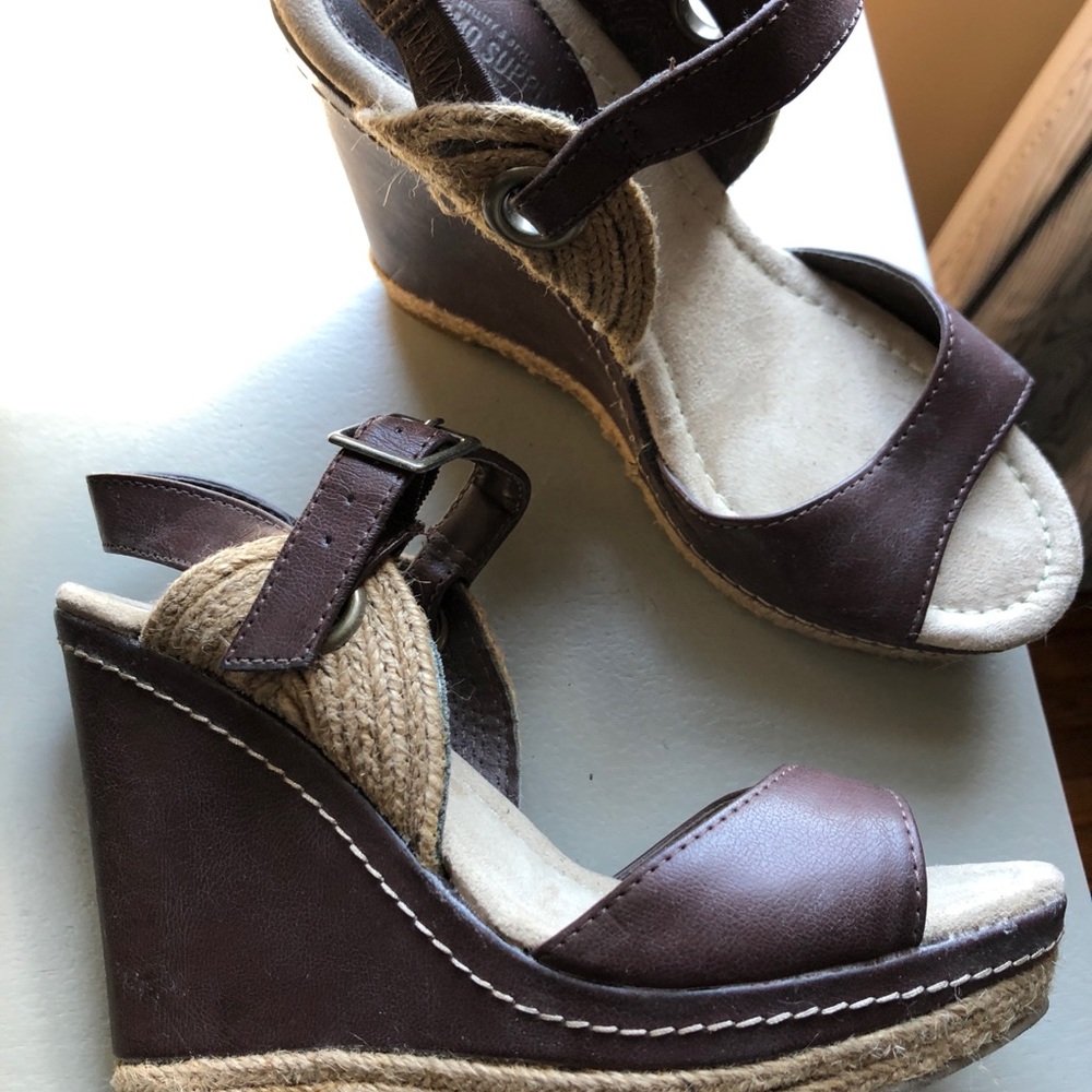 Brown high heeled wedges
